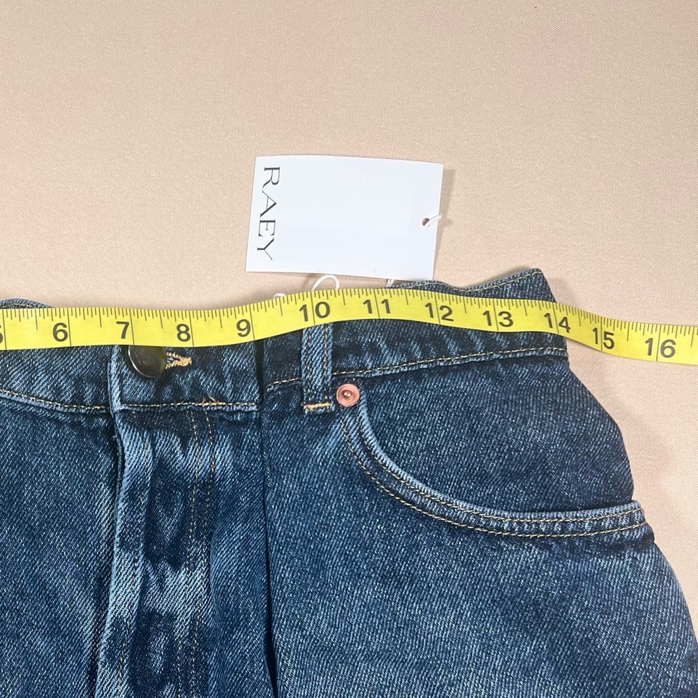 Raey Extra Fold Denim Shorts Dark Indigo Size 26 Casual  Gathered Waist Cute NWT - Picture 5 of 13